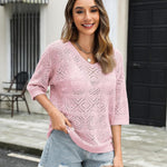 Nadorine Women's Crochet Off The Shoulder Hollow Out Knit Tops