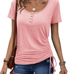 Womens Tops Short Sleeve Summer Henley Shirts