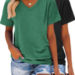 Nadorine 2 Pack Short Sleeve Shirts Casual Soft V Neck Basic Tee