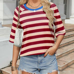 Nadorine Oversized Loose Fit Short Sleeve Striped Tops