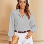 Nadorine Women's Button Down Shirts Loose Fit Striped Printed Lantern Blouses