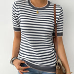Zeagoo Womens Short Sleeve Sweaters Casual Striped Shirts