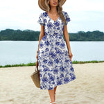 Nadorine Women's Casual Dress Flutter Button Down Tiered Flowy Dress