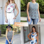 Nadorine Tank Top Blouses Scooped Neck Pleated Front Shirts