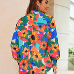 Nadorine Women's Button Down Shirts Loose Fit Striped Printed Lantern Blouses