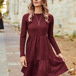 Nadorine Women's Autumn Dress Long Sleeve Round Neck Knitted Dress
