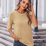 Nadorine Loose Short Sleeve Tunic Tops Crochet Knit Pullover Sweater