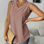 Nadorine Women Eyelet Tank Tops Sleeveless Shirts V Neck Cute Top