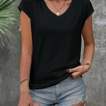 Nadorine V Neck Eyelet T Shirts Cap Sleeve Tops