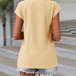 Nadorine V Neck Eyelet T Shirts Cap Sleeve Tops