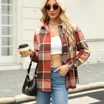 Nadorine Women Flannel Shacket Jacket Plaid Button Down Shirt