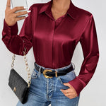Nadorine Satin Blouses Casual Long Sleeve Button Down Silk Shirts