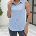 Nadorine Sleeveless Button Down Shirts V Neck Solid Tank Tops