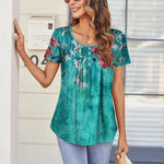Nadorine Women Tunic Tops Dressy Casual Short Sleeve Floral Shirts