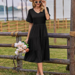Nadorine Damen Elegant V-Ausschnitt Kleider A Linie Kurzarm Freizeitkleid (DE Only)