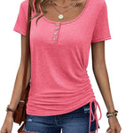 Womens Tops Short Sleeve Summer Henley Shirts