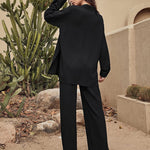 Women 2 Piece Outfits Sets Linen Button Down Long Sleeve Shirts and Wide Leg Pants Sets - Nadorine (Us Only)