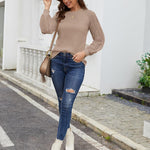 Nadorine Elegant Blouse Long Sleeve Crew Neck T Shirt (DE Only)