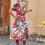 Nadorine Midi Floral Flutter Short Sleeve Casual Dresses with Pockets