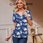 Nadorine Tunic Tops V Neck Loose Fit Short Sleeve Shirt (DE Only)