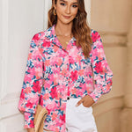 Nadorine Women's Button Down Shirts Loose Fit Striped Printed Lantern Blouses