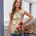 Nadorine Women's Lace Cap Sleeve Tops Pleated Tank Tops