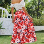 Nadorine Boho Maxi Flowy Elastic A-Line Tiered Floral Skirts
