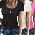 Nadorine 3 Pack Women Tops Ribbed Square Neck T Shirts