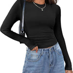 Nadorine Langarmshirt Damen Rundhals Basic T-Shirt