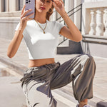 Nadorine Crop Tops Short Sleeve Slim Fit Basic T Shirts