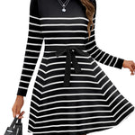 Nadorine Women's Casual Dress Tie Waist Fall Ribbed Dress