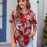 Nadorine Button Down Shirt Bust Pocket Short Sleeve Blouses