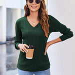 Nadorine Long Sleeve Shirts for Women V Neck Casual Sweaters
