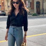 Nadorine Cotton Button Down Shirts Long Sleeve V Neck Tops