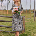 Nadorine Damen Elegant V-Ausschnitt Kleider A Linie Kurzarm Freizeitkleid (DE Only)