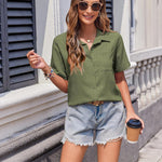 Nadorine Short Sleeve Button Down Shirt Casual Loose Fit Blouses