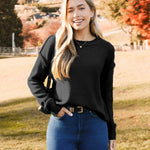 Nadorine Women's Crew Neck Cropped Sweater Long Sleeve Knit Tops