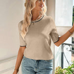 Nadorine Short Sleeve Sweater Crew Neck Dressy Casual Soft Knit Tops