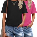 Nadorine 2 Pack Women Tshirts Short Sleeve Crew Neck Tops