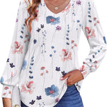 Nadorine Women'S Puff Long Sleeve Shirts Pleated V Neck Tunic Tops