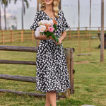 Nadorine Damen Elegant V-Ausschnitt Kleider A Linie Kurzarm Freizeitkleid (DE Only)
