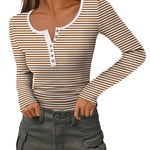 Slim Button Ribbed Knit Basic Tee Henley T Shirt (US Only)