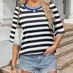 Nadorine Oversized Loose Fit Short Sleeve Striped Tops