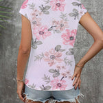 Nadorine V Neck Eyelet T Shirts Cap Sleeve Tops