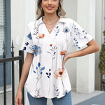 Nadorine Short Sleeve Polo T Shirts Pleated V Neck Tee