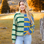 Nadorine Striped Oversized Sweater Color Block Loose Pullover Top