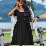 Nadorine Casual Dress Floral Patchwork Dress with Pockets