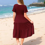 Nadorine Midi Floral Flutter Short Sleeve Casual Dresses with Pockets
