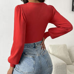 Nadorine Women Long Puff Sleeve Sweater Slim Fit Ribbed Knit Bodysuit