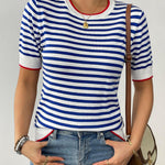 Zeagoo Womens Casual Short Sleeve Striped Sweater Shirt